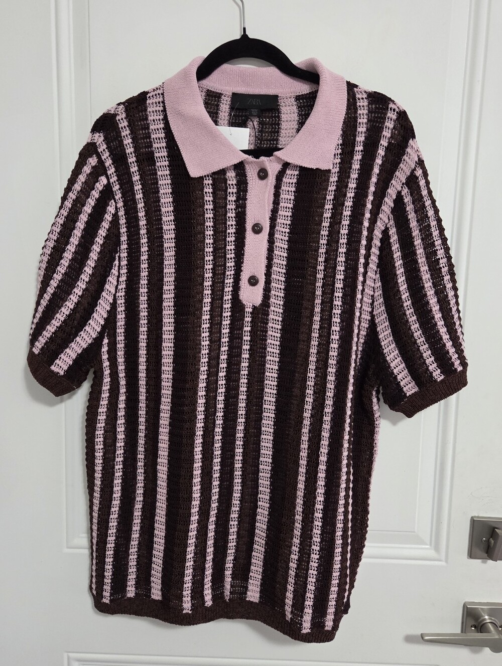 NWT - Zara Women's Open Knit Polo Shirt - Size L